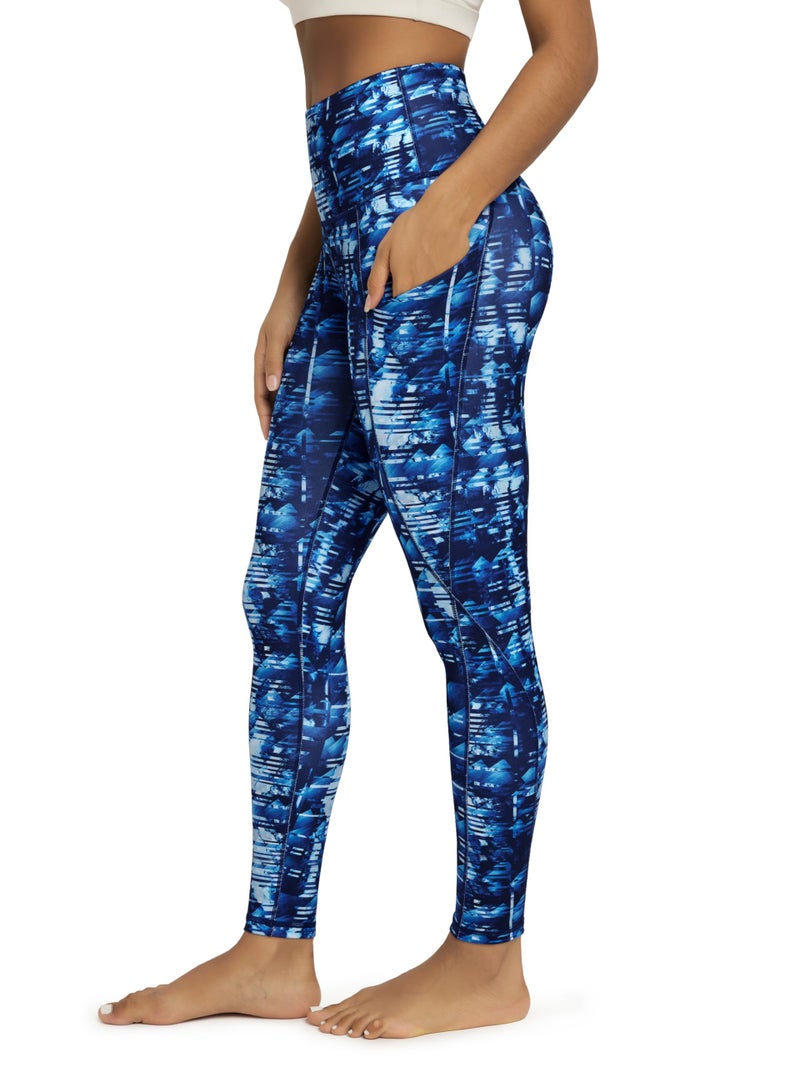ODODOS Women's High Waisted Full Length Yoga Leggings with Pockets, 28" Inseam Tummy Control Non See Through Workout Athletic Running Yoga Pants, Indigo, Large - Image 1